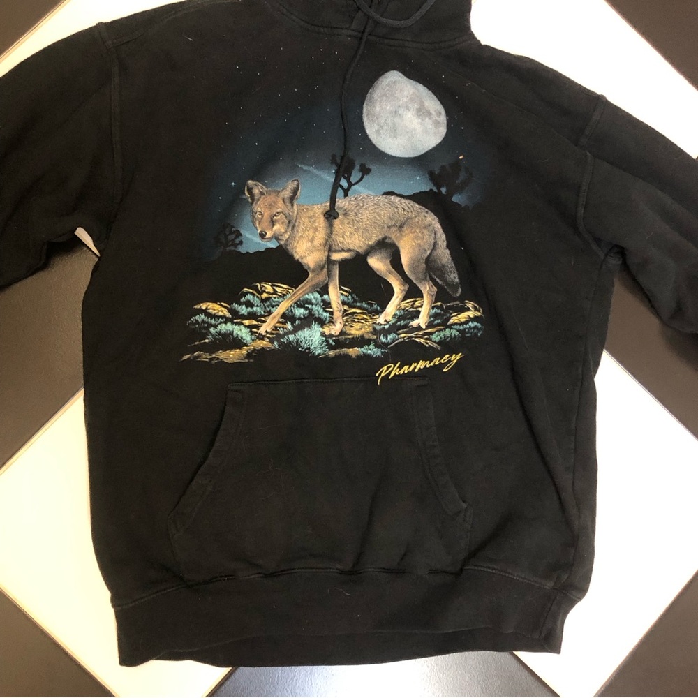 Pharmacy Brand Skater Hoodie Sweatshirt Coyote Full Moon Western Grunge Rare L